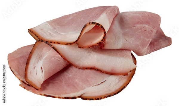 Fototapeta Smoked Ham Slices cut out isolated transparent background