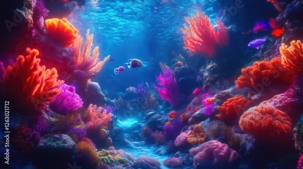 Fototapeta Pristine coral reefs thriving in ocean depths