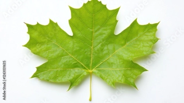 Obraz Close-up View of a Fresh Green Maple Leaf on a White Background with Glimmering Surface