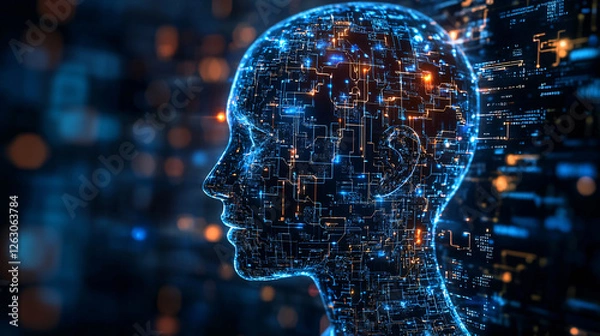 Obraz digital technology and ai drive human mind evolution through graphics, visualization, and connectivity.






