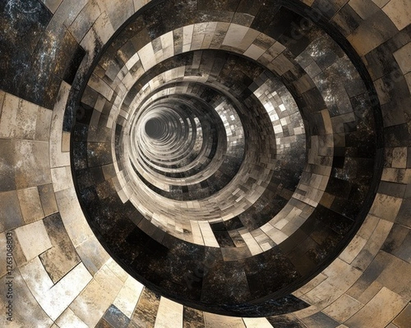 Fototapeta Abstract Tunnel Vision 3D Render of Circular Stone Bricks Creating a Vortex Illusion