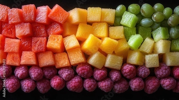 Obraz A variety of colorful fruits arranged in a rainbow pattern.