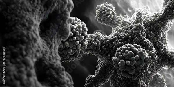 Obraz Microscopic cancer cell close-up, Black and white cancer cell structure

