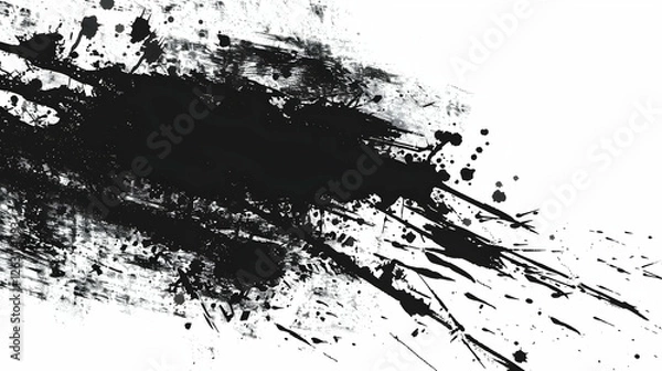 Obraz Abstract black ink splatter on white background, creating a dynamic visual effect for artistic use