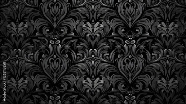 Obraz Elegant black damask pattern with intricate floral design and texture