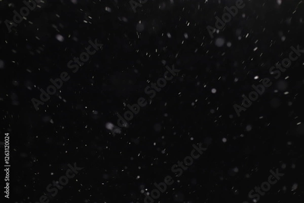 Fototapeta Abstract texture. Falling snow isolated on black background. Layer to overlay and blend snowfall into your photo project.
