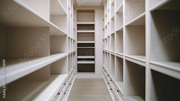 Fototapeta Spacious Modern Closet Interior with Clean Lines and Empty Shelves