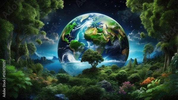 Fototapeta **"Sustainable Development and Ecology: Green Trees, Earth, and Space – A World Environment Concept Banner"**