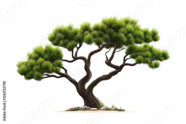 Fototapeta A beautiful bonsai tree showcasing intricate branches and vibrant green leaves. isolated on white background.