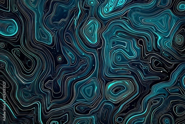 Fototapeta Abstract close-up of a glowing blue digital circuit board, showcasing intricate connections and technological design on a black background.
