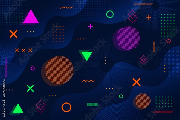 Obraz dark-memphis-geometric-shapes-background