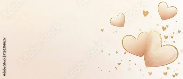 Fototapeta Light cream with subtle gold hearts Valentine's day Background