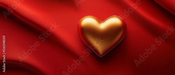 Fototapeta Monochrome red background with a centered gold heart Valentine's day Background