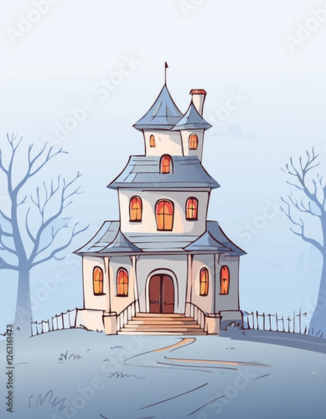 Fototapeta Whimsical Haunted House Illustration in a Spooky Autumn Setting