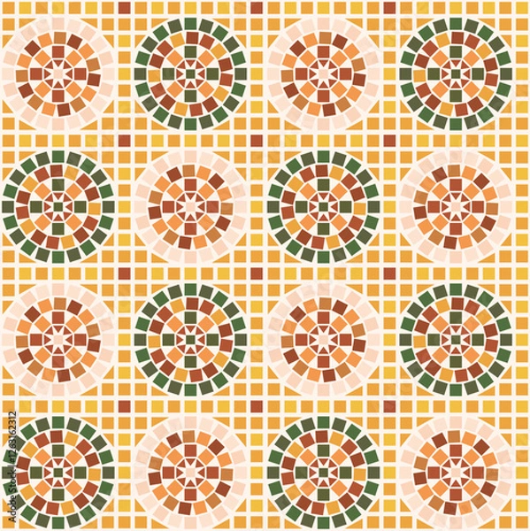 Fototapeta Mosaic floor or wall sunny circle pattern seamless vector