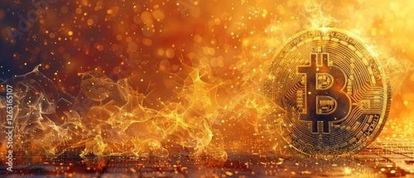 Obraz Bitcoin coin on a gold background