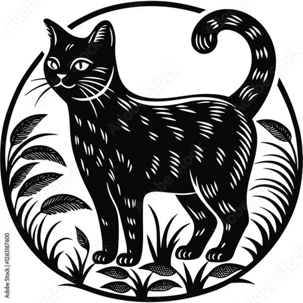 Obraz black cat on white background