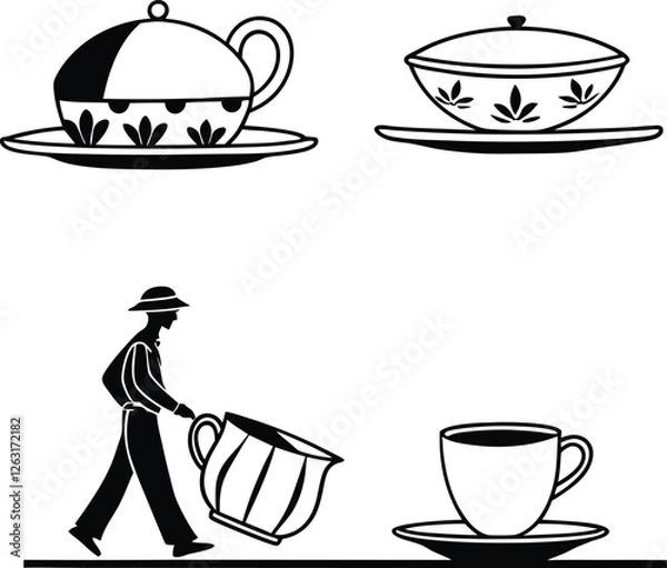 Obraz Dish set of black silhouette vector art eps