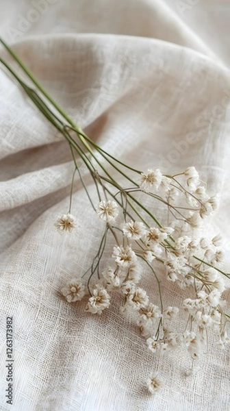 Fototapeta A bunch of colorful flowers arranged on a white cloth background for a fresh and vibrant display