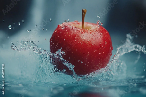 Fototapeta a red apple is splashing into the water