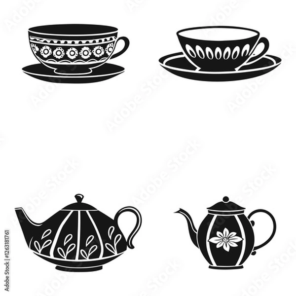 Obraz set of tea cups and teapot