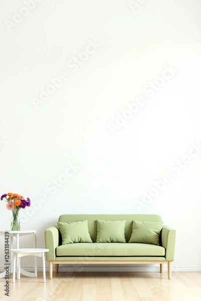 Obraz light green sofa with matching pillows in a minimalist room setting