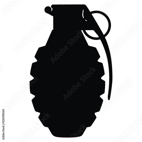 Obraz Black Silhouette of a Hand Grenade with Safety Pin on White Background 