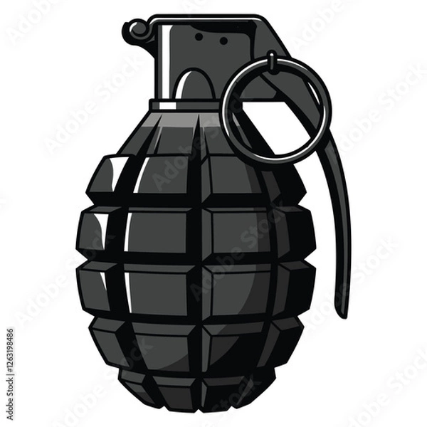 Obraz Black Silhouette of a Hand Grenade with Safety Pin on White Background 