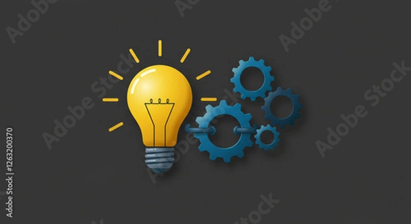 Obraz A network of connections illuminates a lightbulb with a glowing gear, symbolizing the power of creative inspiration