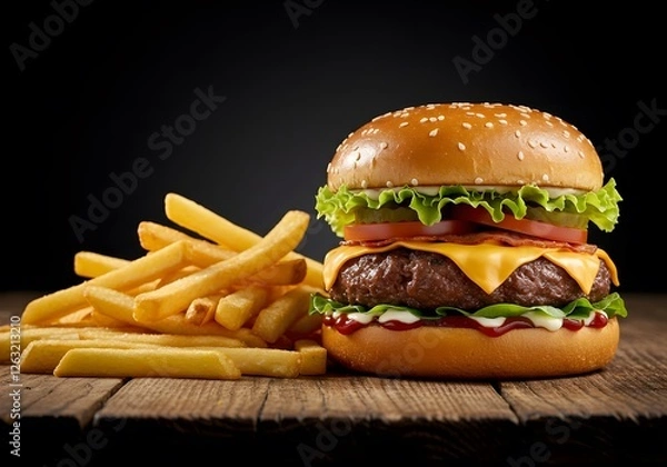 Obraz Grilled Cheeseburger and Fries