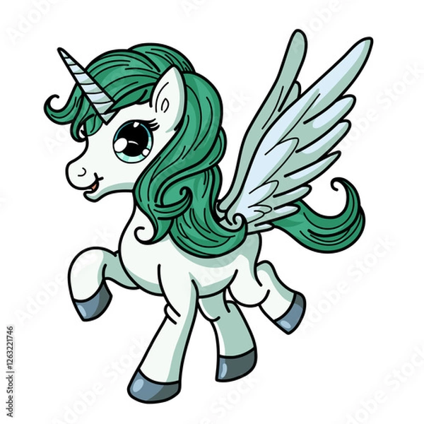 Obraz Little horse unicorn with wings cute hand-drawn vector design for children