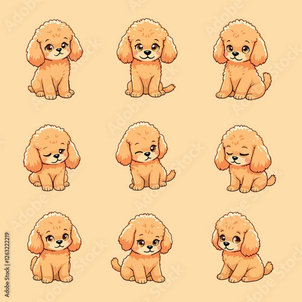 Fototapeta A cute, fluffy, chubby orange tabby poodle with expressive amber eyes and soft fur.