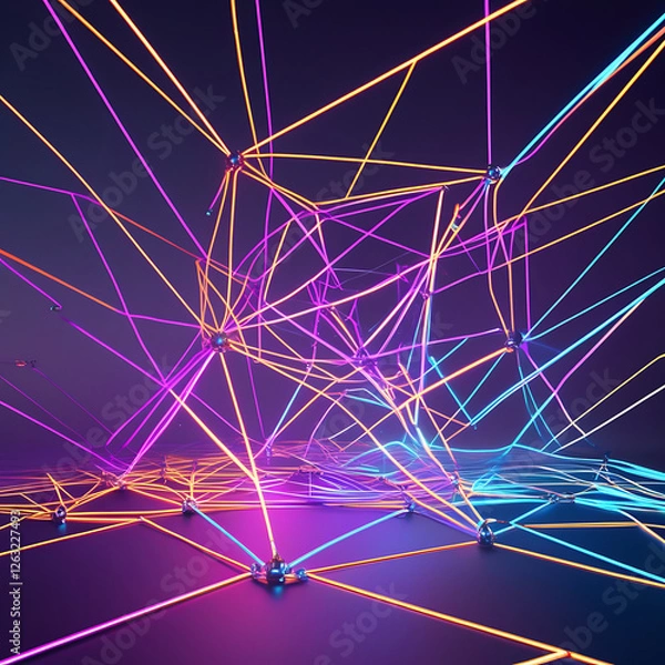 Fototapeta Futuristic Neon Light Tunnel with Abstract Geometric Lines – Digital Cyberpunk Background, Generated with AI