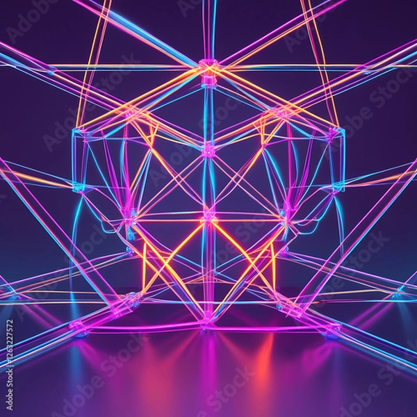 Fototapeta Futuristic Neon Light Tunnel with Abstract Geometric Lines – Digital Cyberpunk Background, Generated with AI
