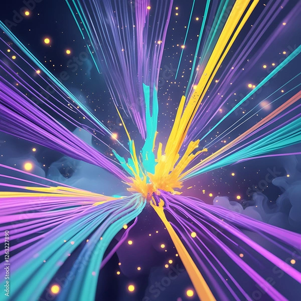 Fototapeta Futuristic Neon Light Tunnel with Abstract Geometric Lines – Digital Cyberpunk Background, Generated with AI