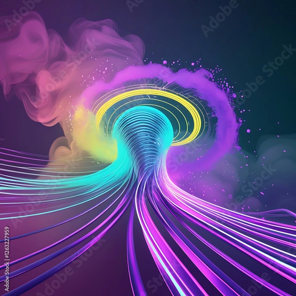 Fototapeta Futuristic Neon Light Tunnel with Abstract Geometric Lines – Digital Cyberpunk Background, Generated with AI