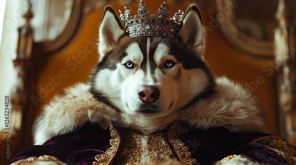 Obraz Majestic Siberian Husky Crowned With a Regal Cape in an Elegant Setting