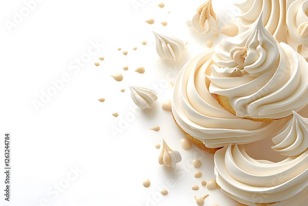 Fototapeta Top view white whipped meringue splash, isolated on white background