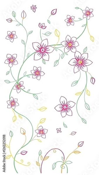 Fototapeta Spring-Themed Floral Line Art Pattern