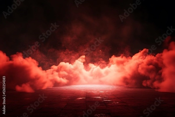 Fototapeta Dramatic Red Smoke-Filled Stage or Background