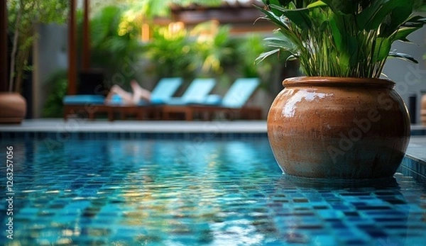 Fototapeta Tranquil Poolside Serenity: A Relaxing Oasis
