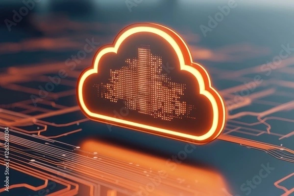 Fototapeta A glowing cloud symbol against a digital backdrop, representing cloud computing and data storage technology.