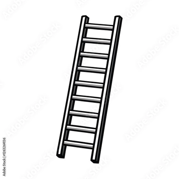 Obraz Create a clean, editable stroke vector graphic of a simple ladder leaning against a wall, suitable for various design applications.  Include realistic proportions.