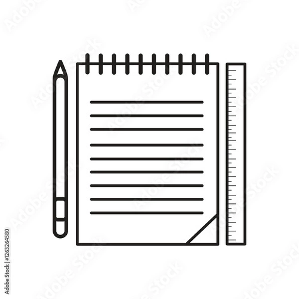 Obraz notebook with pen and ruler editable icon