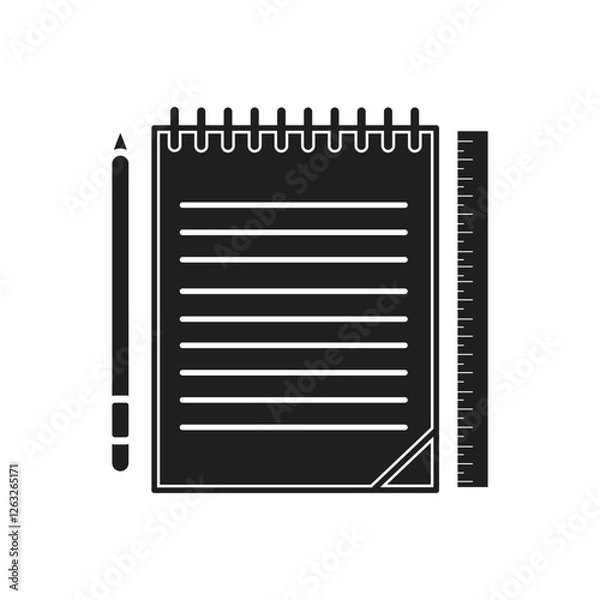 Obraz notebook with pencil and ruler editable icon