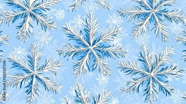 Fototapeta Snowflakes on Light Blue Background Pattern for Winter Decor
