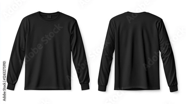 Fototapeta front and back view of black long-sleeve t-shirt mockup isolated on white background.