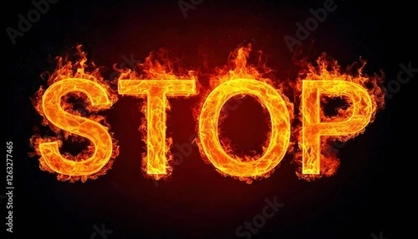Obraz Flames form the word stop in a bold and striking display of fiery energy