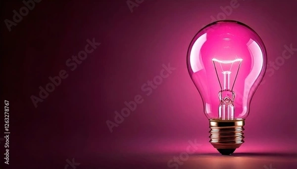 Fototapeta Unique pink light bulb glowing against a dark background in an artistic composition