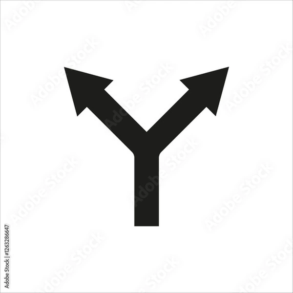 Obraz Split arrow symbol. Two-way direction icon. Black vector shape. Path decision concept. EPS 10.